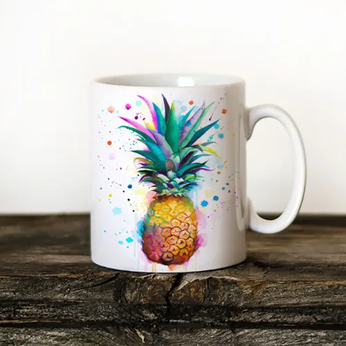 Pineapple Art Mug, Watercolor Ceramic Mug 11 oz Pineapple watercolor painting printed on an 11 oz ceramic art mug by Slaveika Aladjova