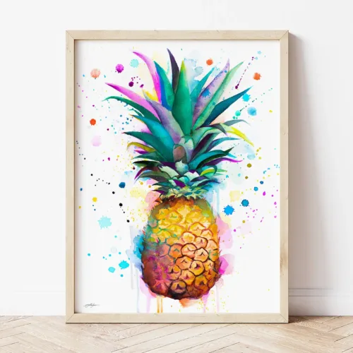 Pineapple watercolor painting the artwork on the T-shirt by Slaveika Aladjova