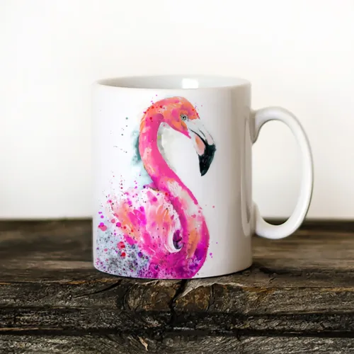 Pink Flamingo Art Mug, Watercolor Ceramic Mug 11 oz Pink Flamingo watercolor painting printed on an 11 oz ceramic art mug by Slaveika Aladjova