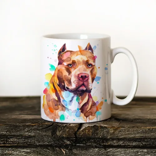 Pit Bull Art Mug, Watercolor Ceramic Mug 11 oz Pit Bull watercolor painting printed on an 11 oz ceramic art mug by Slaveika Aladjova