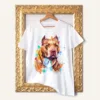 Pit Bull watercolor painting printed on a white cotton T-shirt by Slaveika Aladjova