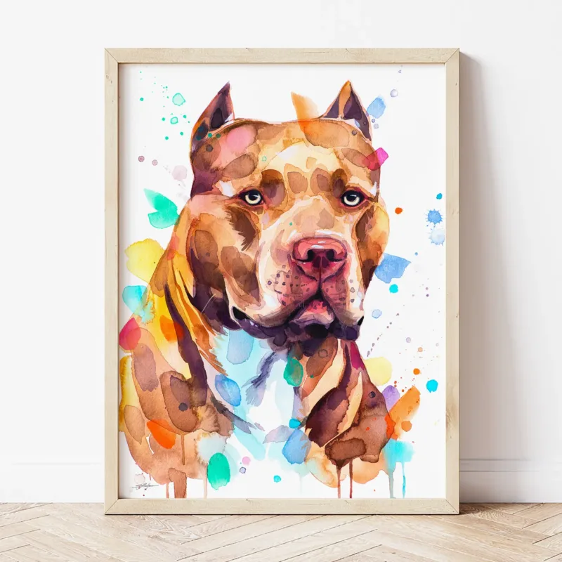 Pit Bull watercolor painting the artwork on the T-shirt by Slaveika Aladjova