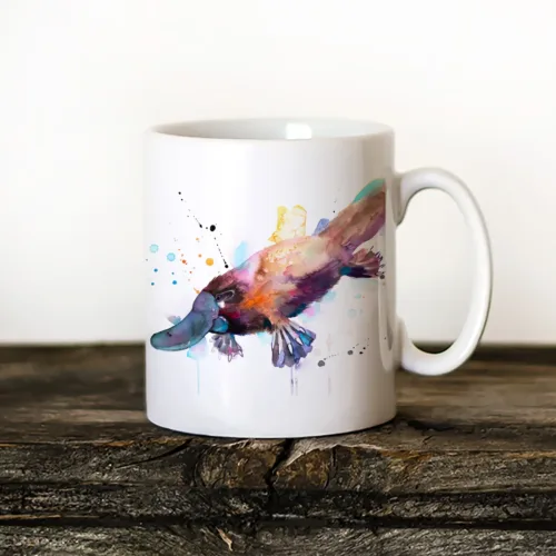 Platypus Art Mug, Watercolor Ceramic Mug 11 oz Platypus watercolor painting printed on an 11 oz ceramic art mug by Slaveika Aladjova