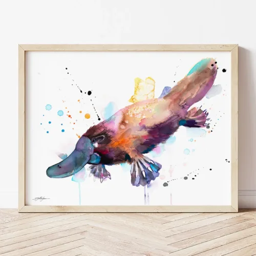 Platypus watercolor painting the artwork on the T-shirt by Slaveika Aladjova