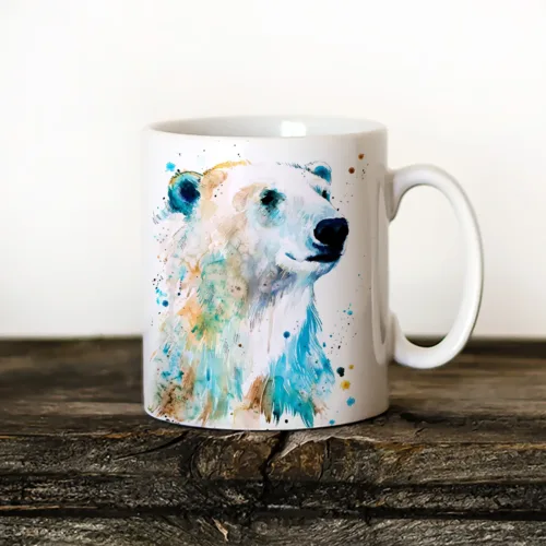 Polar Bear Art Mug, Watercolor Ceramic Mug 11 oz Polar Bear watercolor painting printed on an 11 oz ceramic art mug by Slaveika Aladjova
