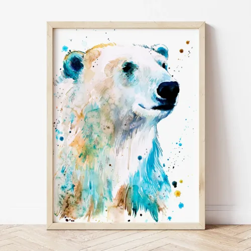 Polar bear watercolor painting by Slaveika Aladjova, the artwork on the T-shirt