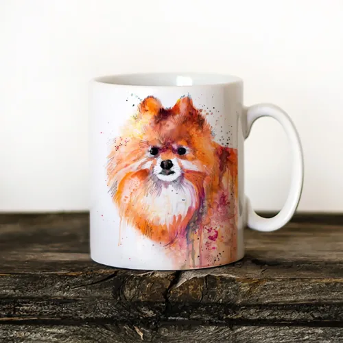 Pomeranian Art Mug, Watercolor Ceramic Mug 11 oz Pomeranian watercolor painting printed on an 11 oz ceramic art mug by Slaveika Aladjova