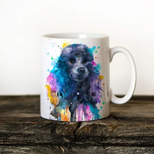 Poodle Art Mug, Watercolor Ceramic Mug 11 oz Poodle watercolor painting printed on an 11 oz ceramic art mug by Slaveika Aladjova