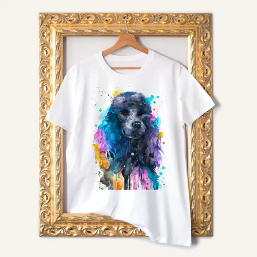 Poodle T-Shirt, Watercolor Art Tee Poodle watercolor painting printed on a white cotton T-shirt by Slaveika Aladjova