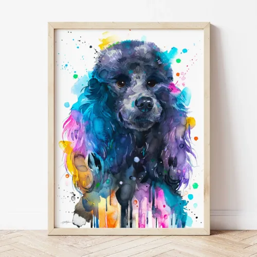 Poodle watercolor painting the artwork on the T-shirt by Slaveika Aladjova