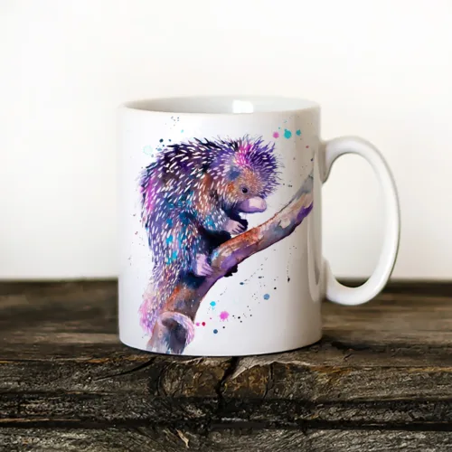Prehensile-tailed Porcupine watercolor painting printed on an 11 oz ceramic art mug by Slaveika Aladjova