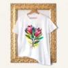 Protea Pink Ice watercolor painting printed on a white cotton T-shirt by Slaveika Aladjova