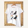 Puffins Chart watercolor painting printed on a white cotton T-shirt by Slaveika Aladjova
