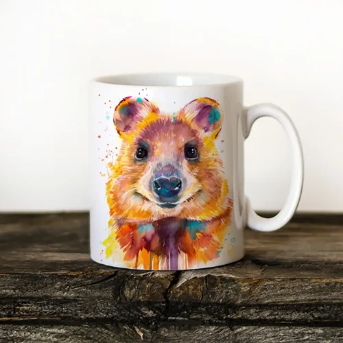 Quokka watercolor painting printed on an 11 oz ceramic art mug by Slaveika Aladjova