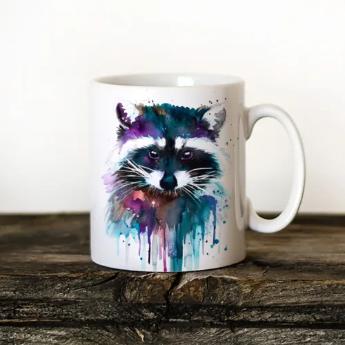 Raccoon Art Mug, Watercolor Ceramic Mug 11 oz Raccoon watercolor painting printed on an 11 oz ceramic art mug by Slaveika Aladjova