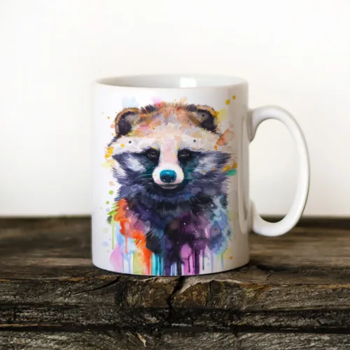 Raccoon Dog Art Mug, Watercolor Ceramic Mug 11 oz Raccoon Dog watercolor painting printed on an 11 oz ceramic art mug by Slaveika Aladjova