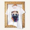 Raccoon Dog watercolor painting printed on a white cotton T-shirt by Slaveika Aladjova