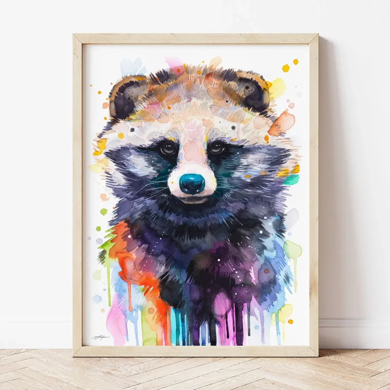 Raccoon Dog watercolor painting the artwork on the T-shirt by Slaveika Aladjova