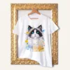 Ragdoll Cat watercolor painting printed on a white cotton T-shirt by Slaveika Aladjova