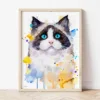 Ragdoll Cat watercolor painting the artwork on the T-shirt by Slaveika Aladjova