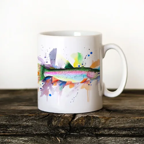 Rainbow Trout Art Mug, Watercolor Ceramic Mug 11 oz Rainbow Trout watercolor painting printed on an 11 oz ceramic art mug by Slaveika Aladjova