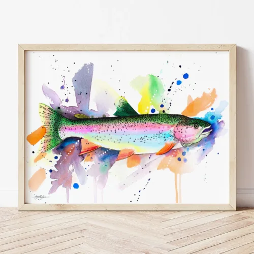 Rainbow Trout watercolor painting the artwork on the T-shirt by Slaveika Aladjova