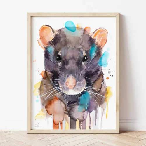 Rat watercolor painting the artwork on the T-shirt by Slaveika Aladjova
