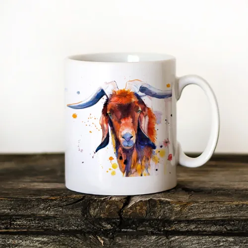 Red Goat Art Mug, Watercolor Ceramic Mug 11 oz Red Goat watercolor painting printed on an 11 oz ceramic art mug by Slaveika Aladjova