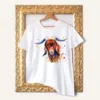 Red Goat watercolor painting printed on a white cotton T-shirt by Slaveika Aladjova