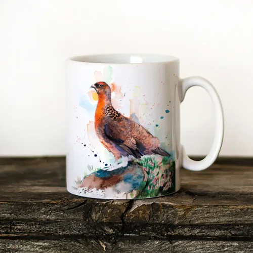Red Grouse Art Mug, Watercolor Ceramic Mug 11 oz Red Grouse watercolor painting printed on an 11 oz ceramic art mug by Slaveika Aladjova
