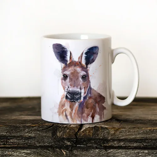 Red Kangaroo Art Mug, Watercolor Ceramic Mug 11 oz Red Kangaroo watercolor painting printed on an 11 oz ceramic art mug by Slaveika Aladjova
