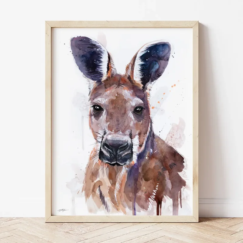 Red Kangaroo watercolor painting the artwork on the T-shirt by Slaveika Aladjova