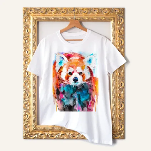 Red Panda T-Shirt, Watercolor Art Tee Red Panda watercolor painting printed on a white cotton T-shirt by Slaveika Aladjova
