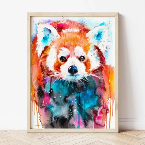 Red Panda watercolor painting the artwork on the T-shirt by Slaveika Aladjova