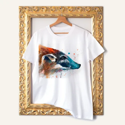 Red River Hog T-Shirt, Watercolor Art Tee Red River Hog watercolor painting printed on a white cotton T-shirt by Slaveika Aladjova