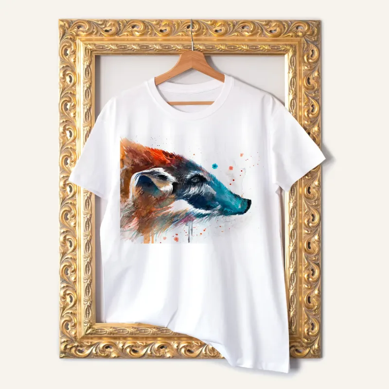 Red River Hog watercolor painting printed on a white cotton T-shirt by Slaveika Aladjova