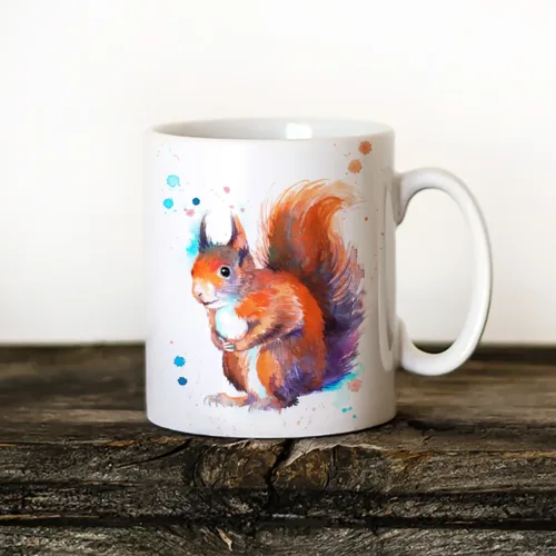 Red Squirrel Art Mug, Watercolor Ceramic Mug 11 oz Red Squirrel watercolor painting printed on an 11 oz ceramic art mug by Slaveika Aladjova