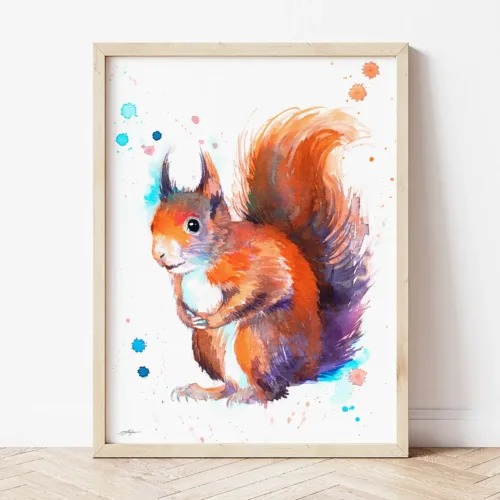 Red Squirrel watercolor painting the artwork on the T-shirt by Slaveika Aladjova