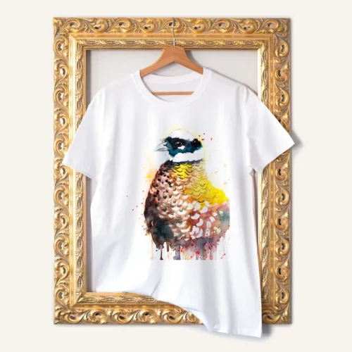 Reeves's Pheasant watercolor painting printed on a white cotton T-shirt by Slaveika Aladjova