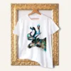 Reindeer watercolor painting printed on a white cotton T-shirt by Slaveika Aladjova