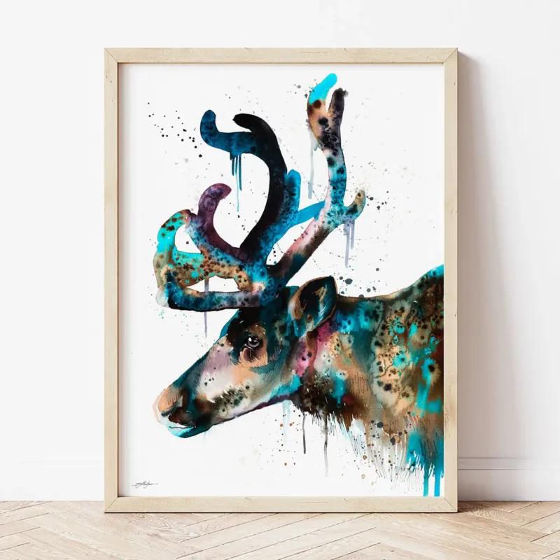 Reindeer watercolor painting the artwork on the T-shirt by Slaveika Aladjova