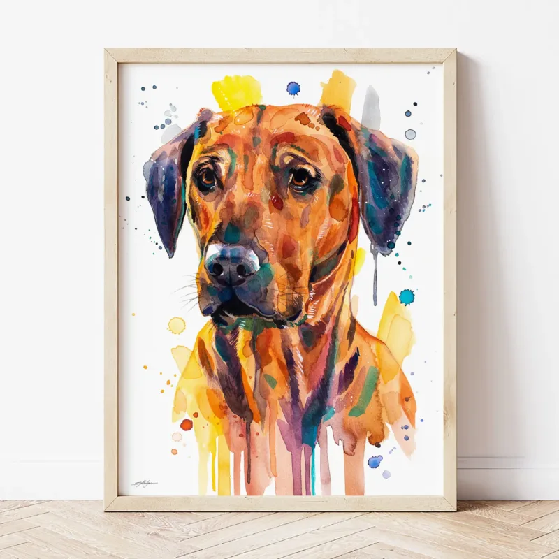 Rhodesian Ridgeback watercolor painting the artwork on the T-shirt by Slaveika Aladjova