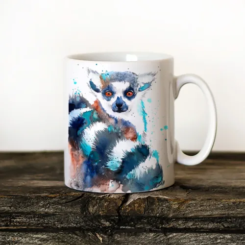 Ring-tailed Lemur Art Mug, Watercolor Ceramic Mug 11 oz Ring-tailed Lemur watercolor painting printed on an 11 oz ceramic art mug by Slaveika Aladjova