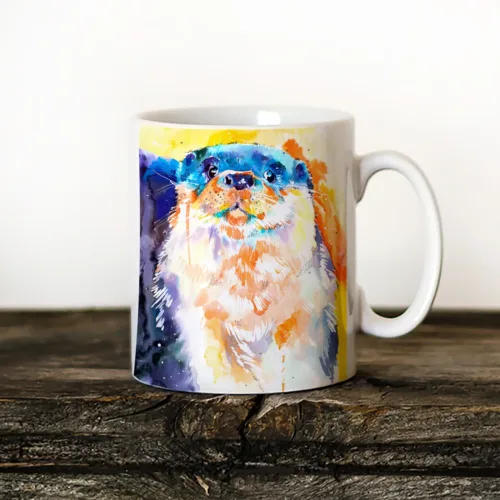 River Otter watercolor painting printed on an 11 oz ceramic art mug by Slaveika Aladjova