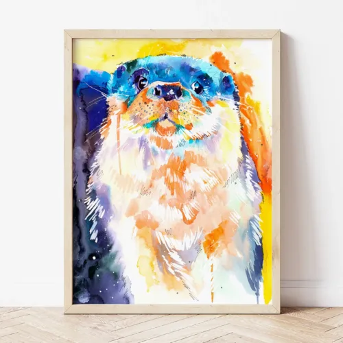 River Otter watercolor painting the artwork on the T-shirt by Slaveika Aladjova