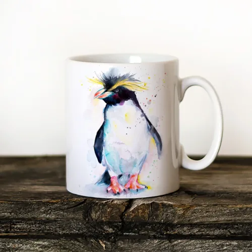 Rockhopper Penguin Art Mug, Watercolor Ceramic Mug 11 oz Rockhopper Penguin watercolor painting printed on an 11 oz ceramic art mug by Slaveika Aladjova