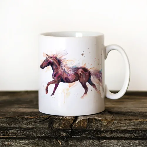 Rocky Mountain Horse Art Mug, Watercolor Ceramic Mug 11 oz Rocky Mountain Horse watercolor painting printed on an 11 oz ceramic art mug by Slaveika Aladjova
