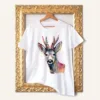 Roe Deer in Pink watercolor painting printed on a white cotton T-shirt by Slaveika Aladjova