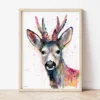 Roe Deer in Pink watercolor painting the artwork on the T-shirt by Slaveika Aladjova