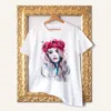 Rose Crown Girl watercolor painting printed on a white cotton T-shirt by Slaveika Aladjova
